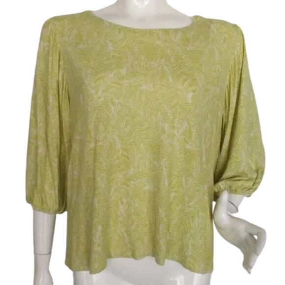 J.JILL Tee/Top, L, Chartruse Line Print, Wide neck, 3/4 length sleeves - Picture 1 of 12